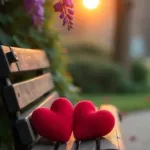 دو قلب قرمز روی نیمکت